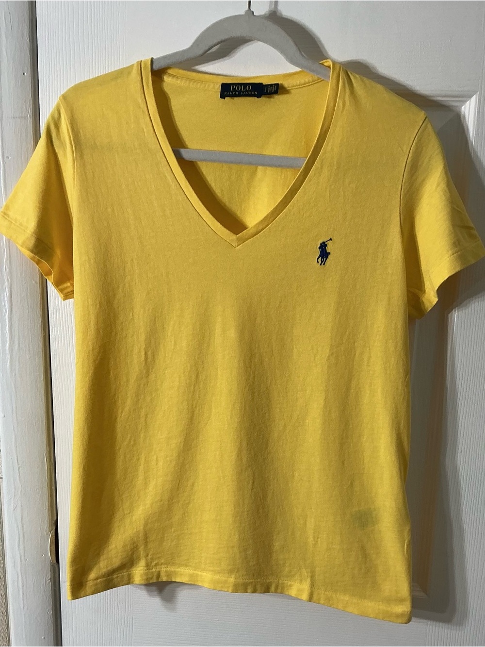 Ralph Lauren Yellow V-Neck Tee with Navy Pony Size Large EUC